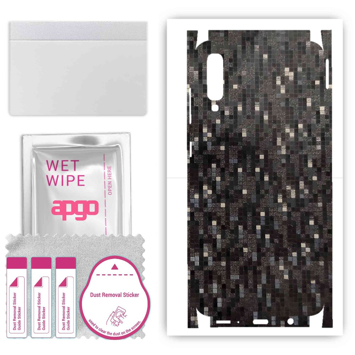 Folia naklejka skórka strukturalna na TYŁ+BOKI do Samsung Galaxy A70 -  Carbon Pixel Czarny - apgo SKINS