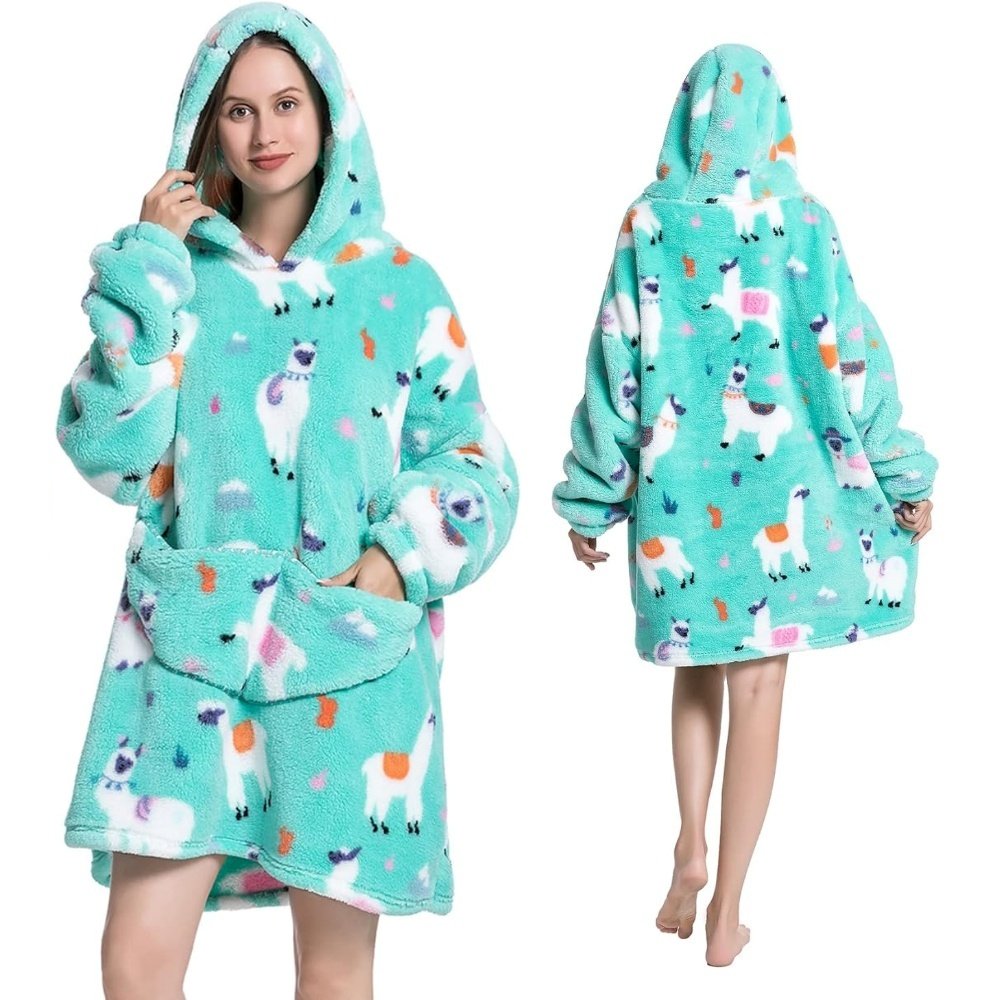 Koc z rękawami Koc bluza kocobluza Oversize 2W1 XXL, Lama, zielona