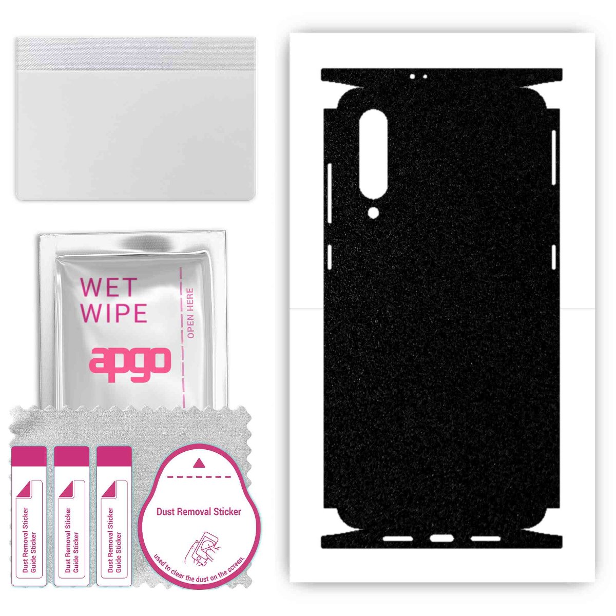 Folia naklejka skórka strukturalna na TYŁ+BOKI do Xiaomi Mi 9 -  Czarny Pastel Matowy Chropowaty Baranek - apgo SKINS