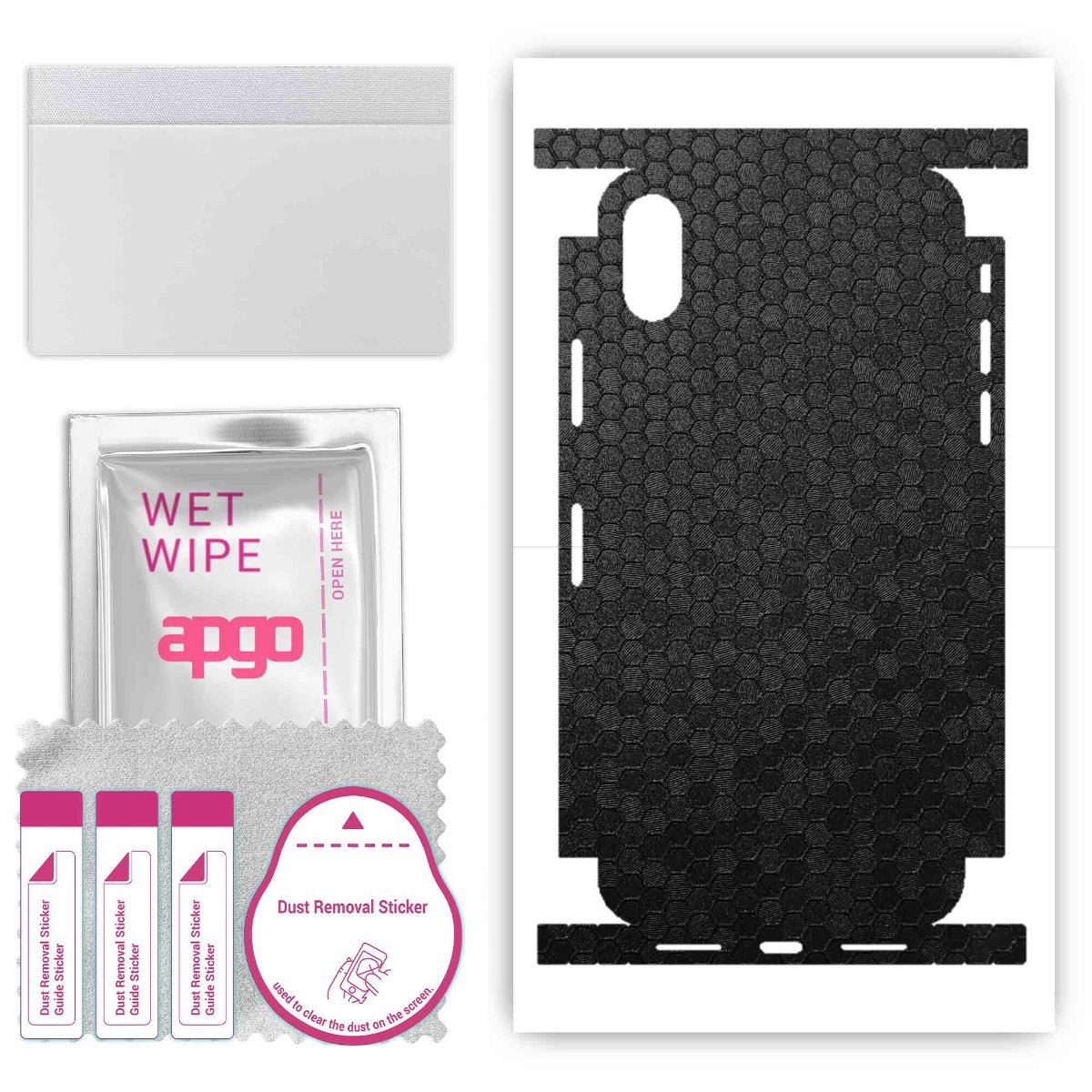 Folia naklejka skórka strukturalna na TYŁ+BOKI do Apple iPhone X -  Plaster Miodu Czarny - apgo SKINS