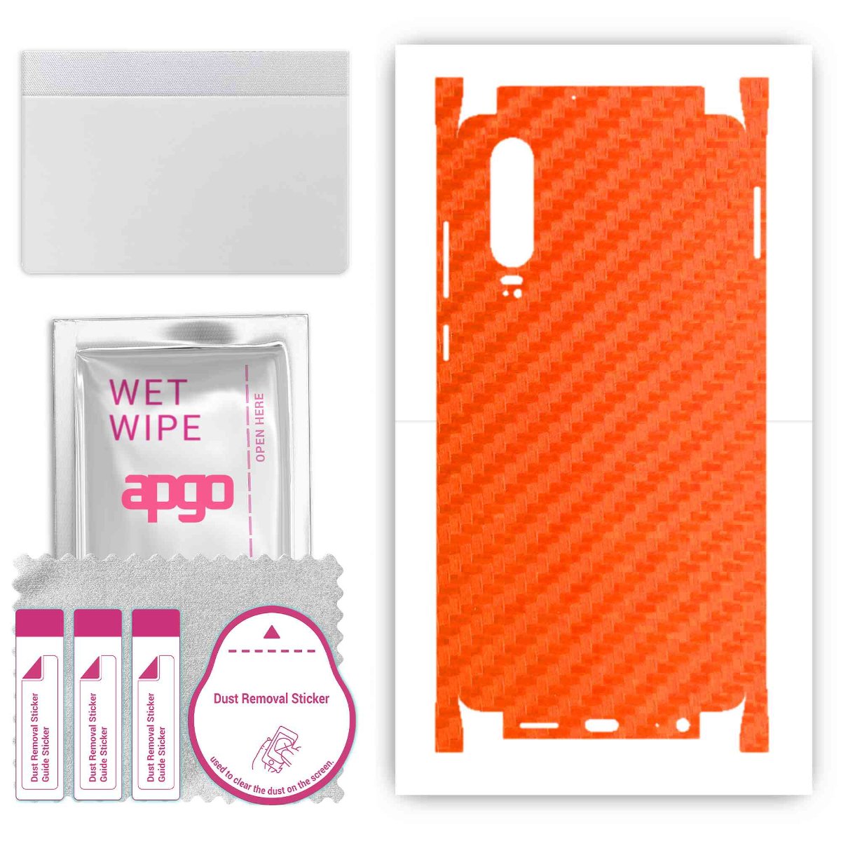 Folia naklejka skórka strukturalna na TYŁ+BOKI do Huawei P30 -  Carbon Pomarańczowy - apgo SKINS