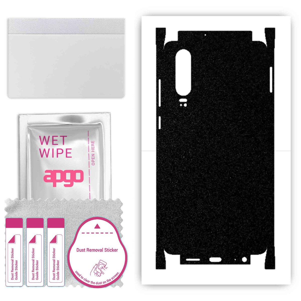 Folia naklejka skórka strukturalna na TYŁ+BOKI do Huawei P30 -  Czarny Pastel Matowy Chropowaty Baranek - apgo SKINS