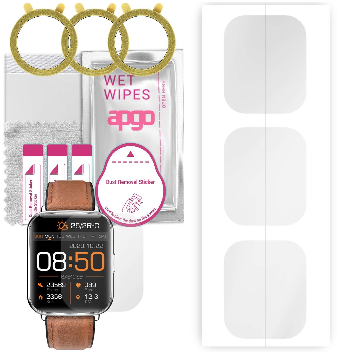 3x Folia hydrożelowa do Bemi KIX2 - apgo Smartwatch Hydrogel Protection Ochrona na ekran smartwatcha