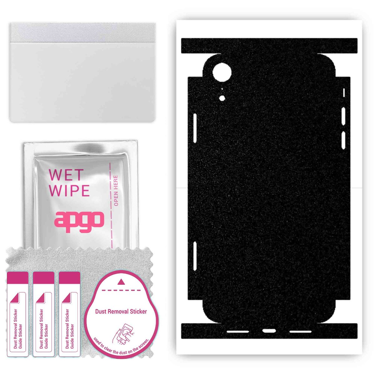 Folia naklejka skórka strukturalna na TYŁ+BOKI do Apple iPhone XR -  Czarny Pastel Matowy Chropowaty Baranek - apgo SKINS