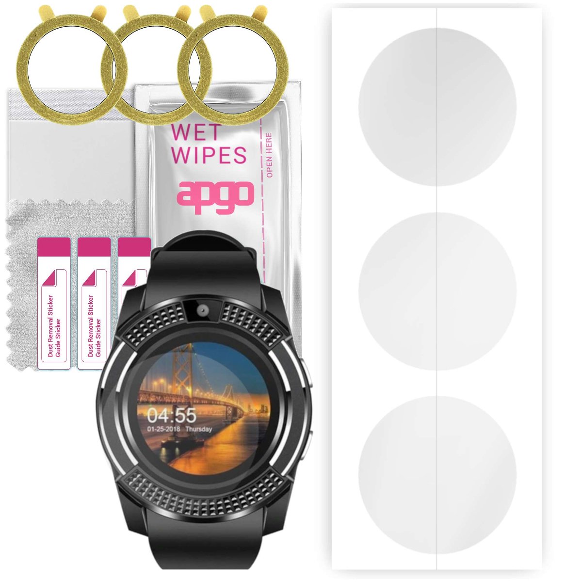 3x Folia hydrożelowa do Smartwatch V8 - apgo Smartwatch Hydrogel Protection Ochrona na ekran smartwatcha