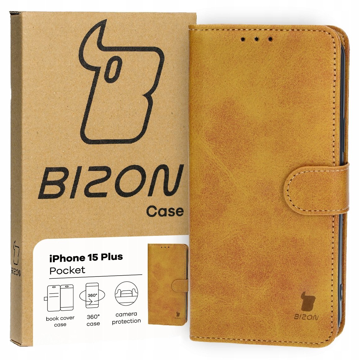 Etui Bizon Case Pocket do Apple iPhone 15 Plus, brązowe
