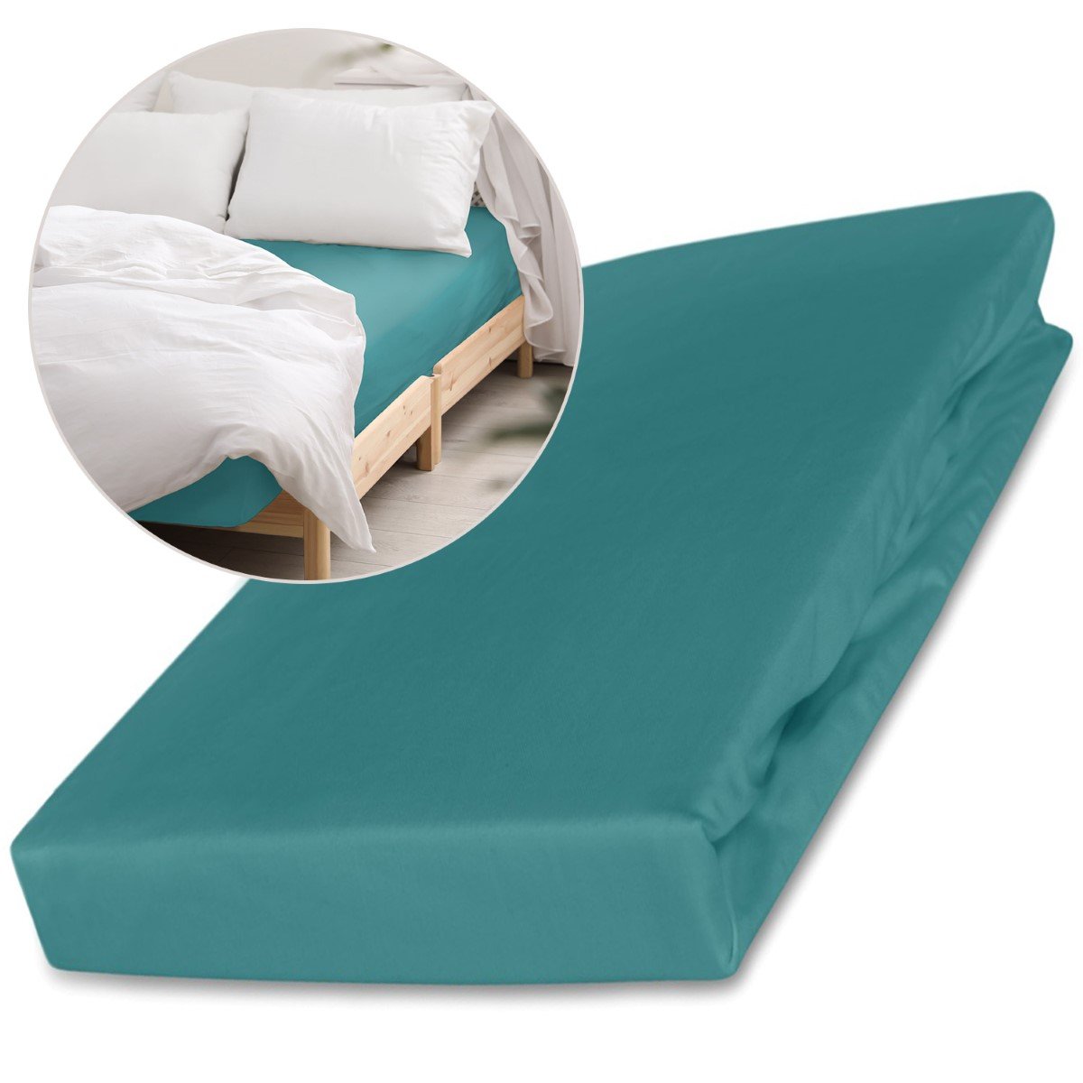 Prześcieradło satynowe z gumką 200x220 cm, Darymex, 100% bawełna, kolor ciemny turkus