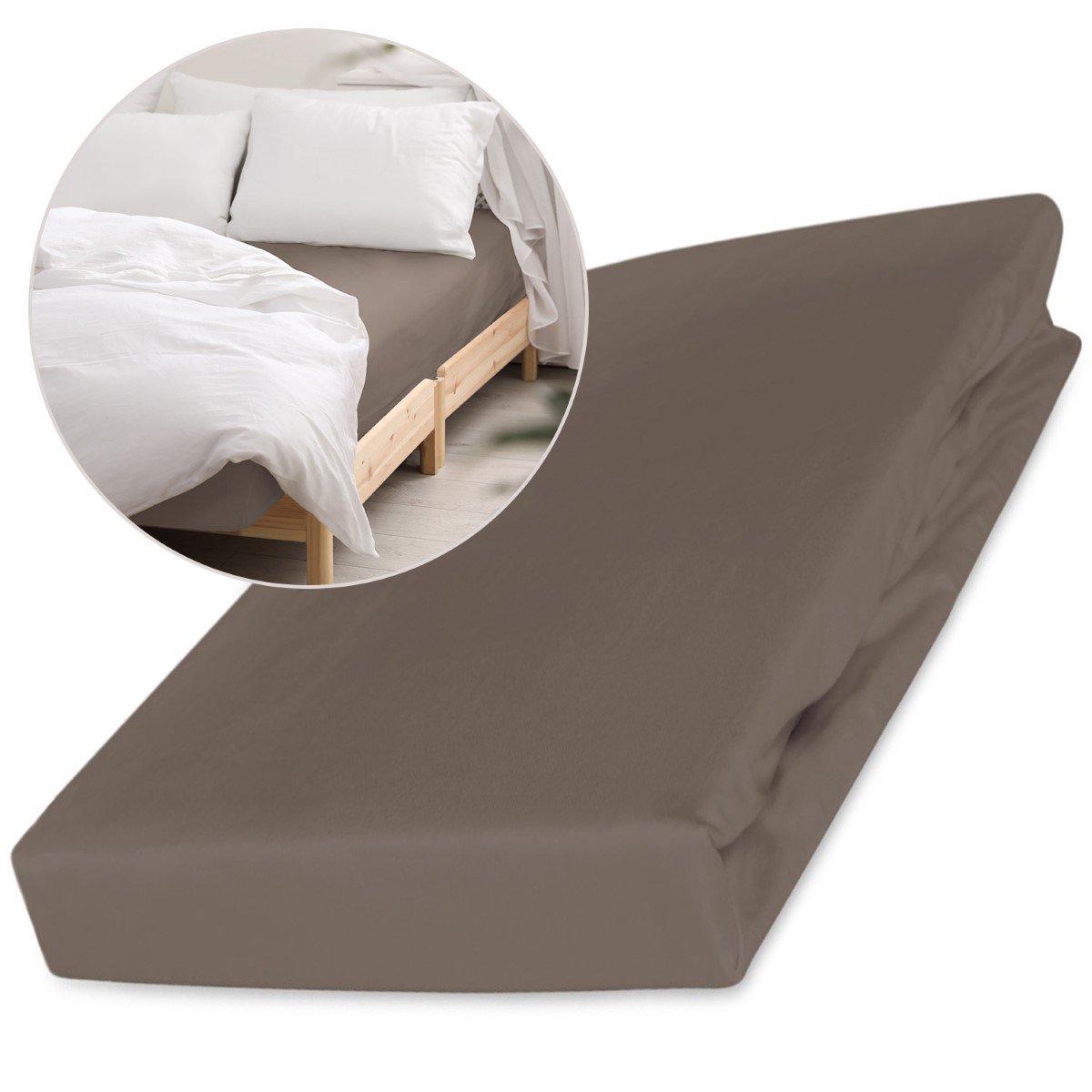 Prześcieradło satynowe z gumką 180x200 cm, Darymex, 100% bawełna, kolor sepia