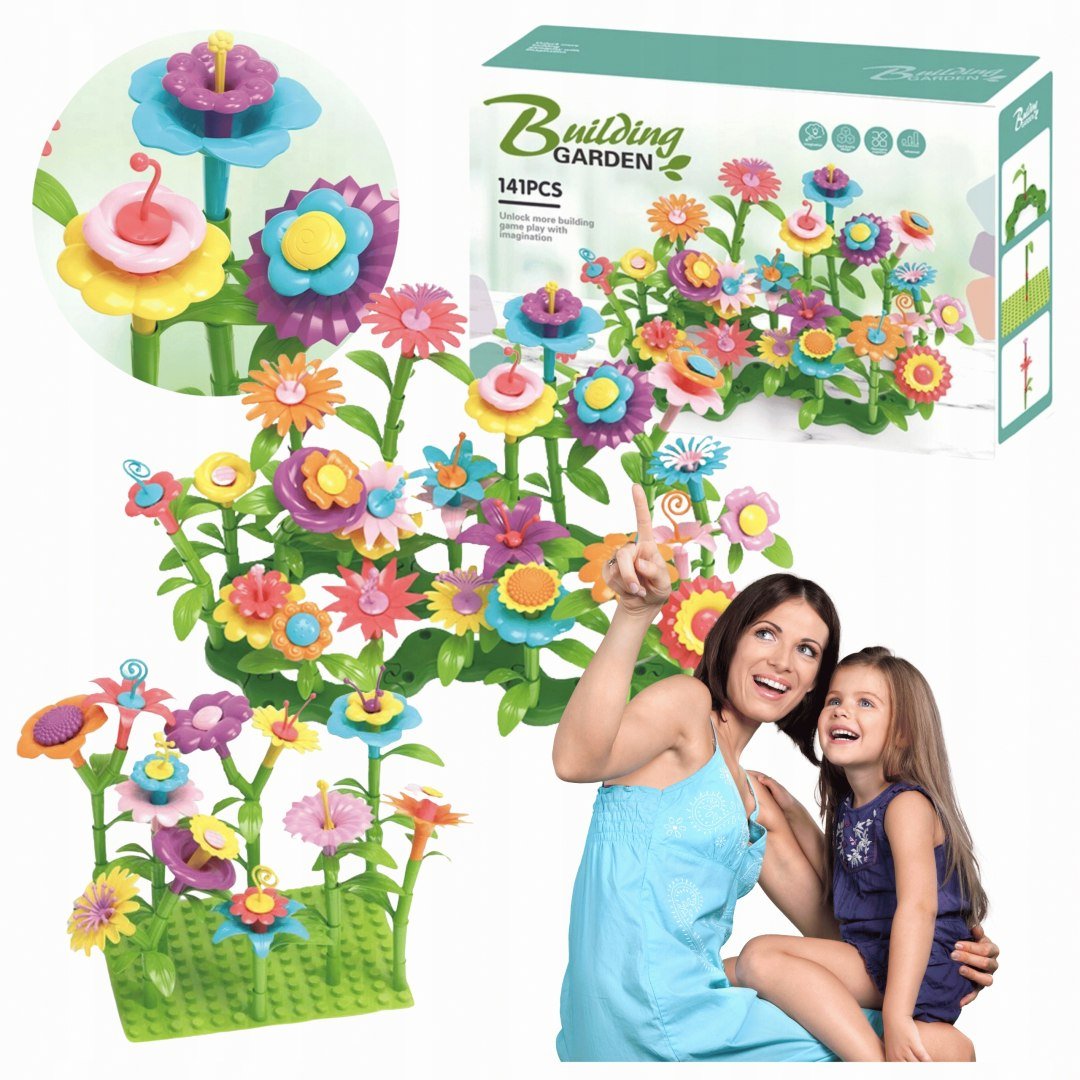 Klocki Kwiatki Konstrukcyjne Edukacyjne Kreatywny Ogród Duży Zestaw 141 El.