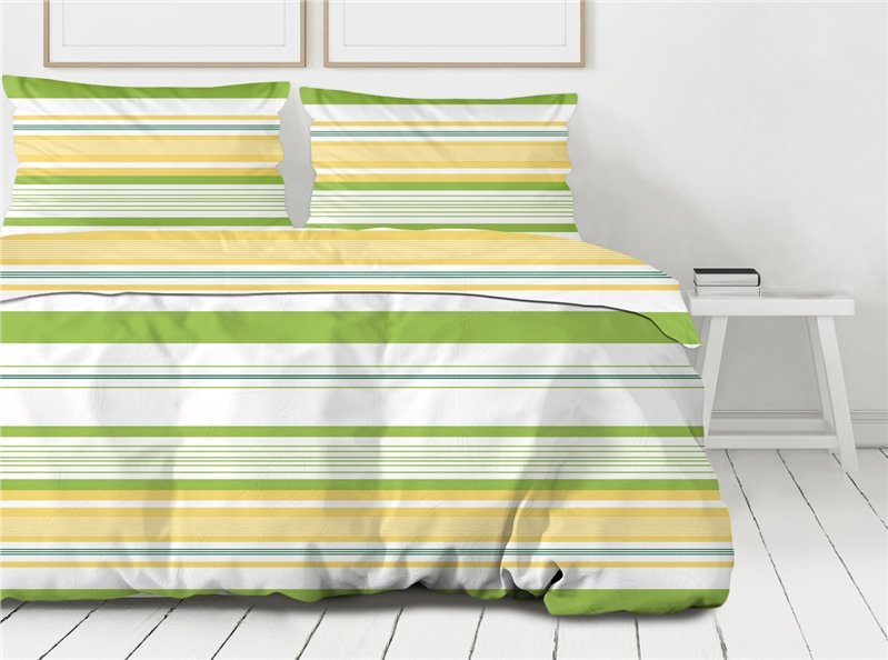 Pościel 220x200 Action zielona żółta pasy Premium Bielbaw 1
