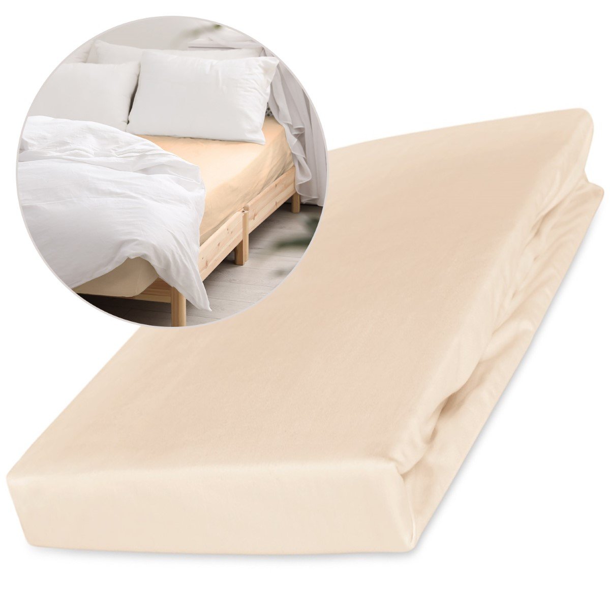 Prześcieradło satynowe z gumką 160x200 cm, Darymex, 100% bawełna, kolor jasny beż