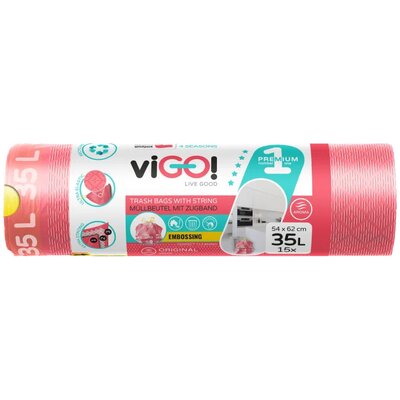 VIGO EKO WORKI NA ŚMIECI Z TAŚMĄ TRUSKAWKOWE 35L 15 SZTUK