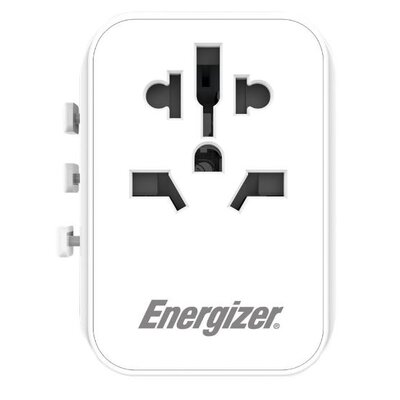 Energizer Ultimate – Ładowarka / Adapter podróżny EU / US / AU / UK + 2x USB-A & USB-C certyfikat MFi (Biały)