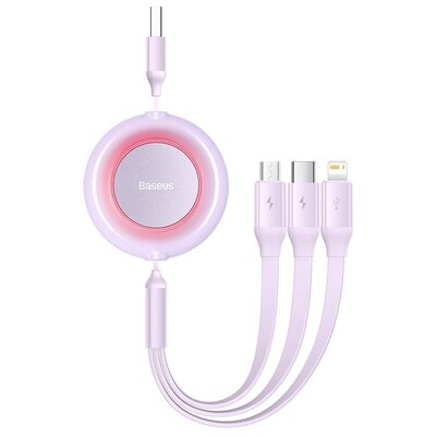 Baseus Bright Mirror 2 kabel przewód 3w1 USB Typ A - micro USB + Lightning + USB Typ C 3.5A 1.1m fioletowy (CAMJ010005)