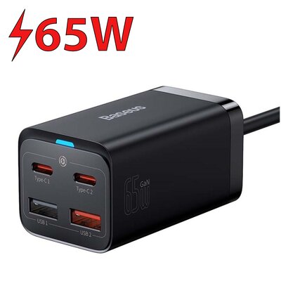 Baseus Ładowarka sieciowa GaN3 Pro, 2x USB-C, 2x USB, 65W (czarna) 031107