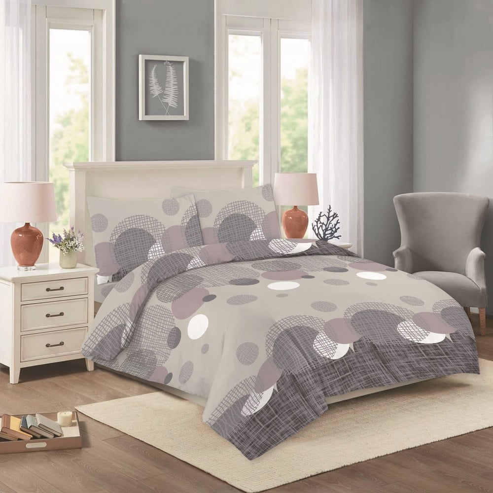 Fioletowa/beżowa bawełniana pościel dwuosobowa/przedłużona 200x220 cm Nora – Cotton House