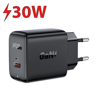 Acefast ładowarka sieciowa GaN USB Typ C 30W, PD, QC 3.0, AFC, FCP czarny (A21 black) A21 black