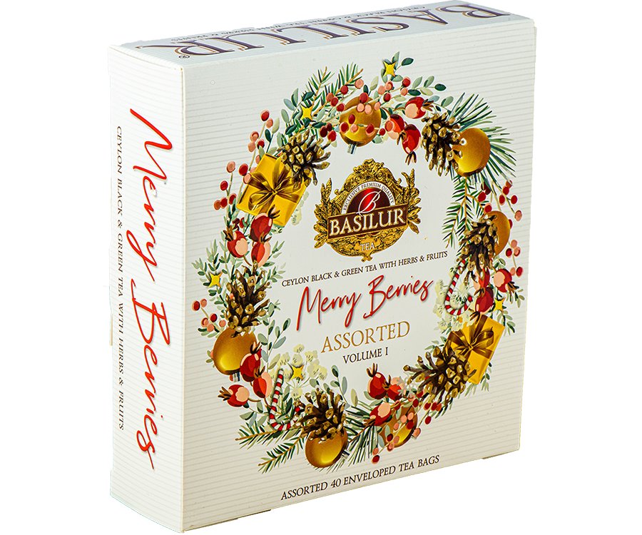 Basilur Merry Berries Vol. I Assorted Zestaw Herbat Świątecznych 4 Smaki - Saszetki 40 Szt.