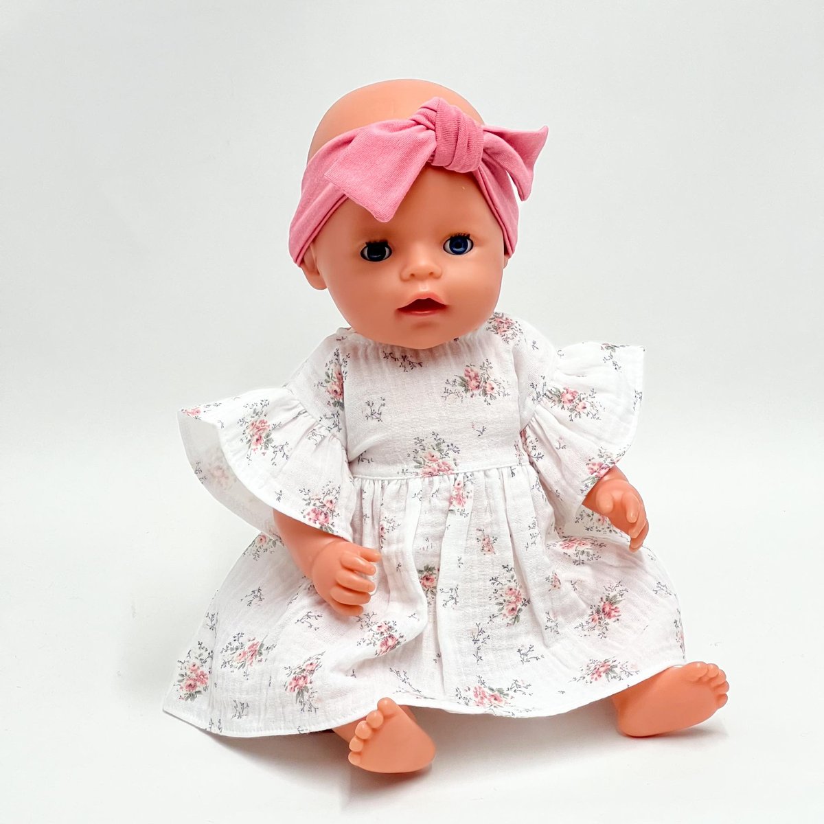 Sukienka Muślinowa Dla Lalki Baby Born 43Cm, Biała W Różowe Kwiaty