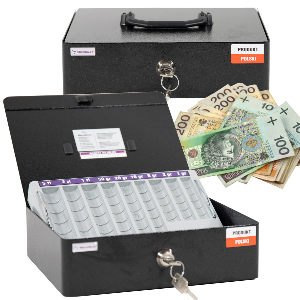Metalowa Kasetka Na Pieniądze Poejyncze Dno Zamykana Mocna Grafit Metalkas