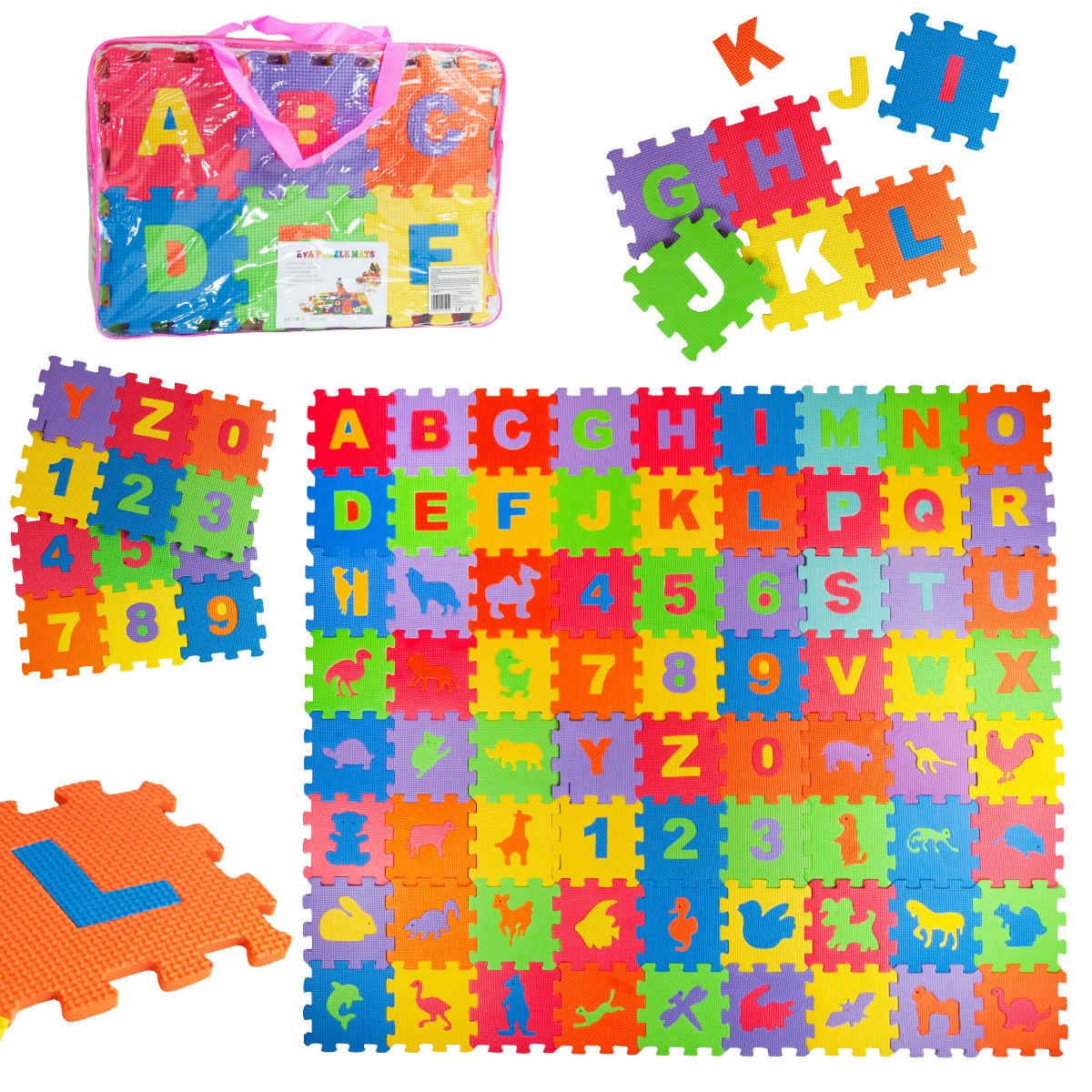 PUZZLE PIANKOWE MATA EDUKACYJNA PIANKOWA EVA ETUI LITERY CYFERKI ZWIERZĄTKA