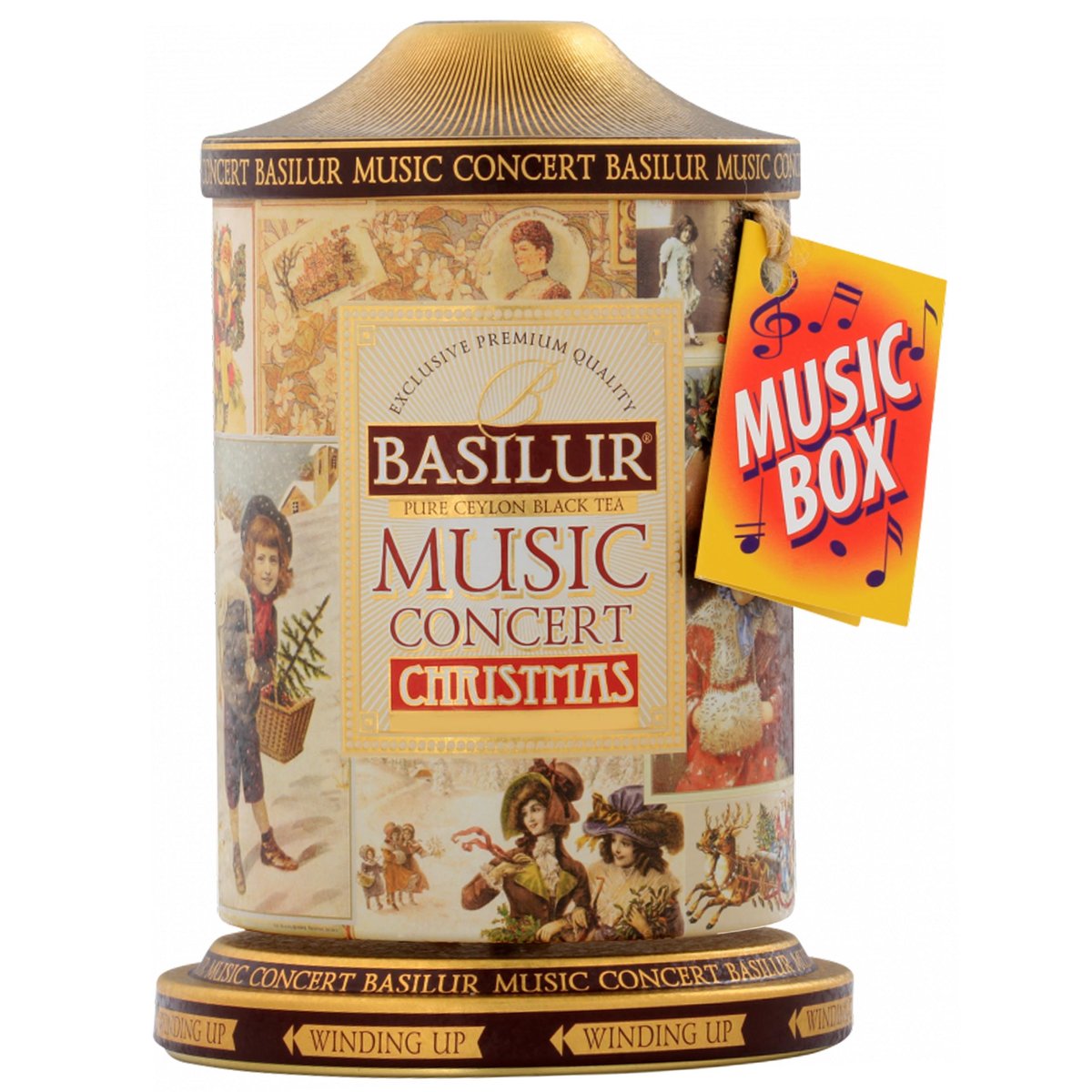 BASILUR Music Concert Christmas - Czarna liściasta herbata cejlońska, puszka z pozytywką, świąteczna herbata 100 g x1