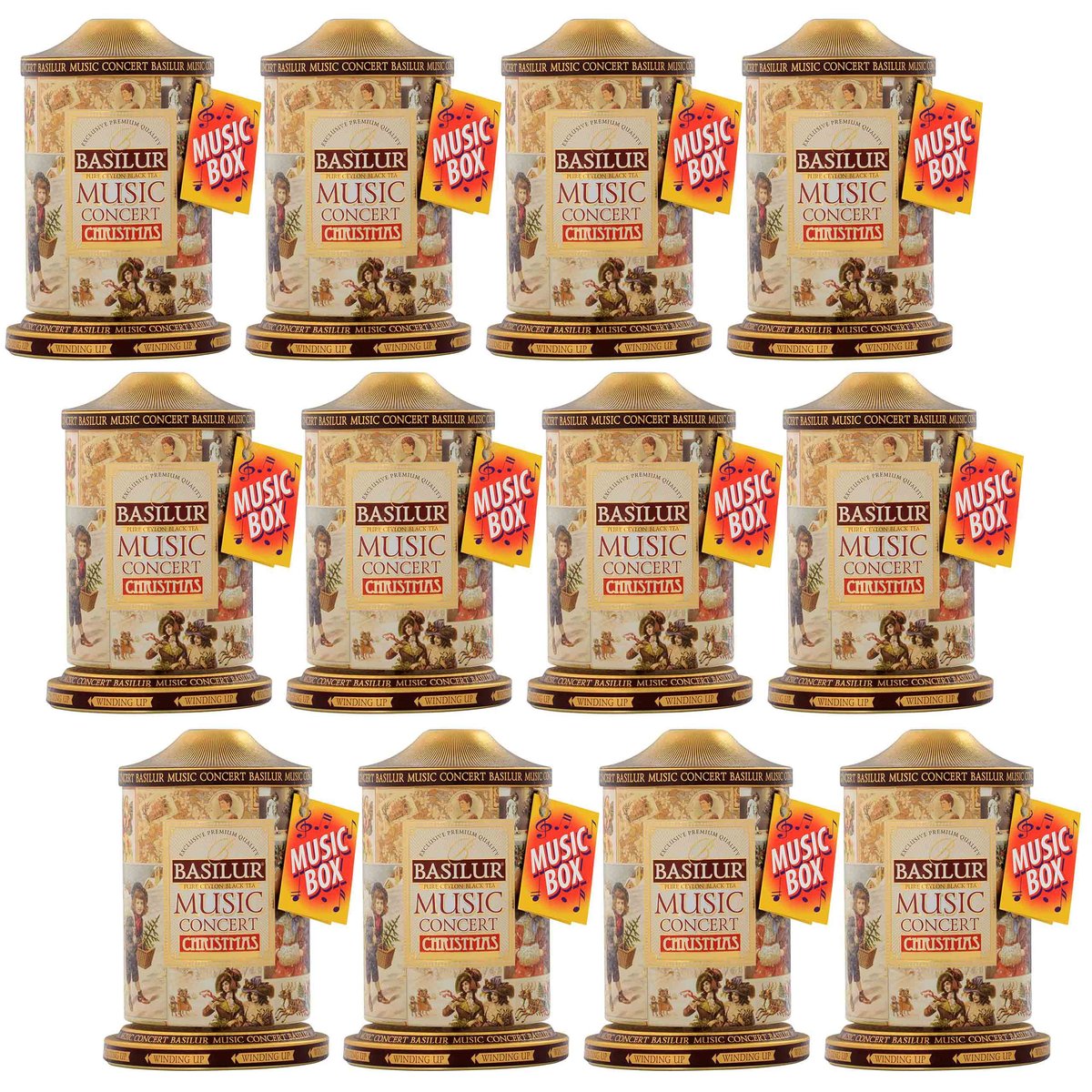 BASILUR Music Concert Christmas - Czarna liściasta herbata cejlońska, puszka z pozytywką, świąteczna herbata 100 g x12