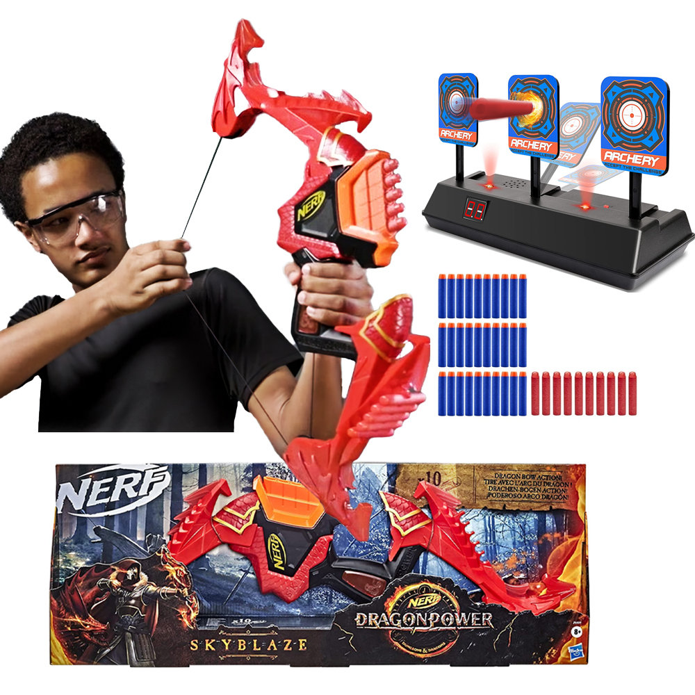 Nerf Elite Dragonpower łuk Skyblaze F0809 + 30 strzałek + tarcza elektroniczna