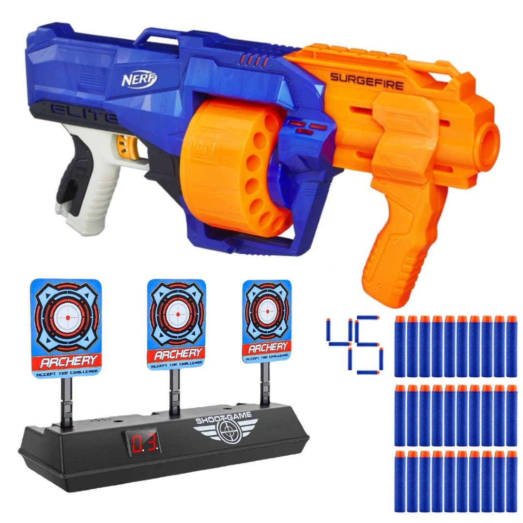 Nerf N-Strike Elite SurgeFire E0011 + elektroniczna tarcza + 30 strzałek
