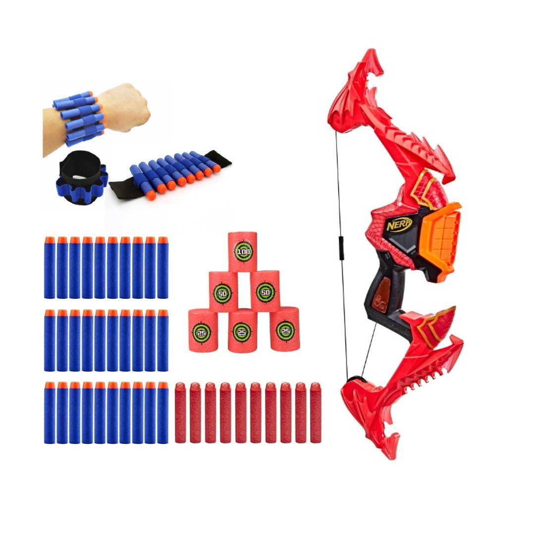 Nerf Elite Dragonpower łuk Skyblaze F0809 + 30 strzałek + opaska + cele
