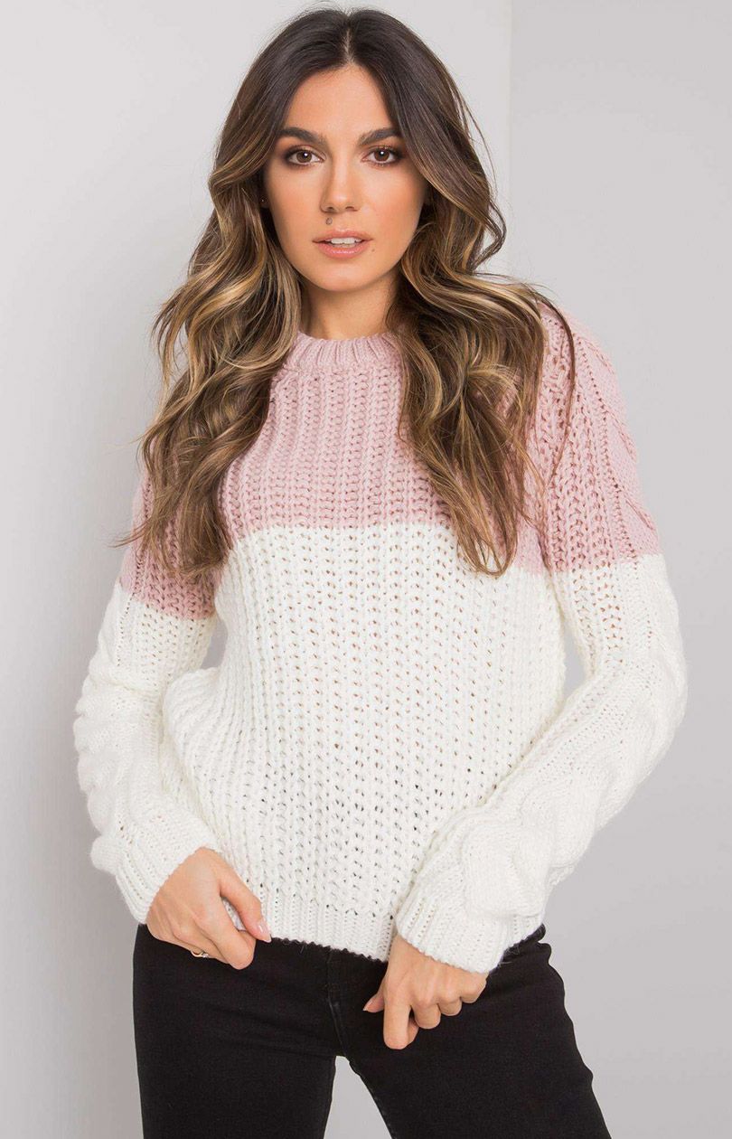 Sweter damski klasyczny TO-SW-666.03, Kolor jasny róż, Rozmiar one size, Rue Paris - Primodo.com