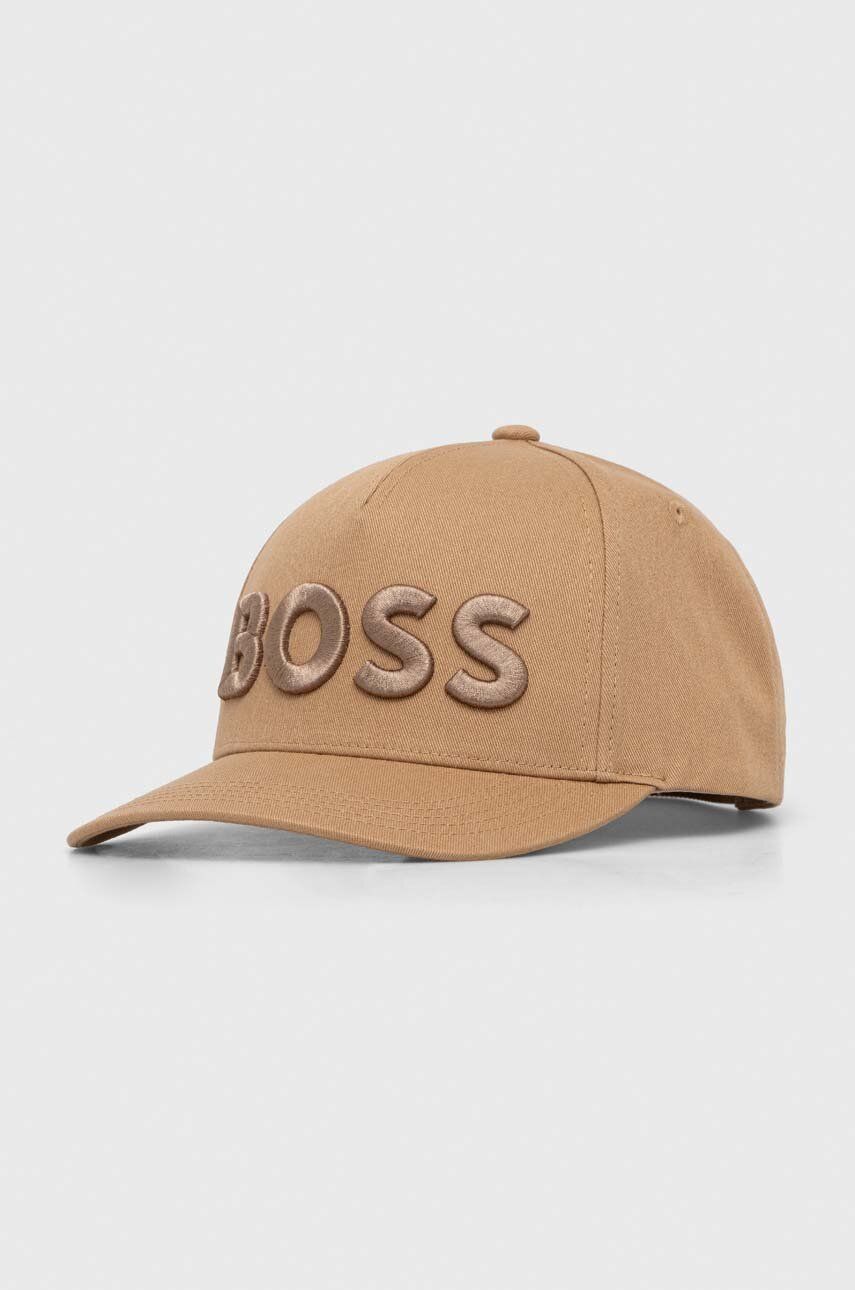 BOSS czapka z daszkiem kolor beżowy z aplikacją - Boss