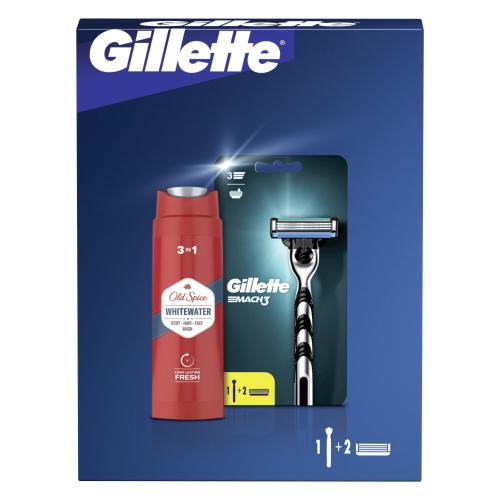 Gillette Mach3 zestaw maszynka do golenia 1 sztuka + wymienna głowica 1 sztuka + żel pod prysznic i szampon Old Spice Whitewater 3in1 250 ml M