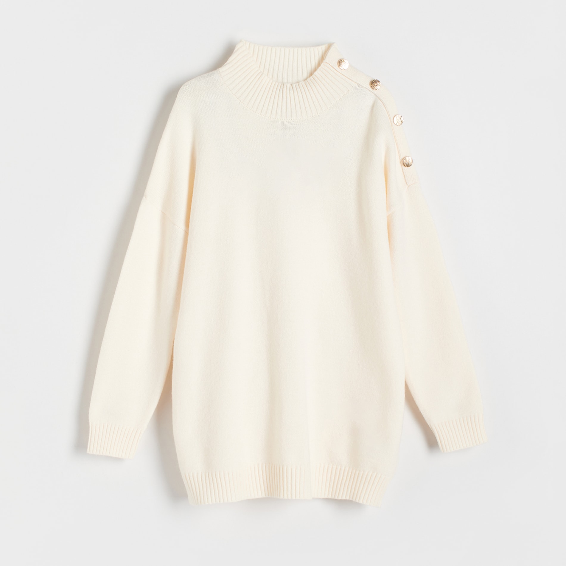 Reserved - Sweter z golfem - Kremowy