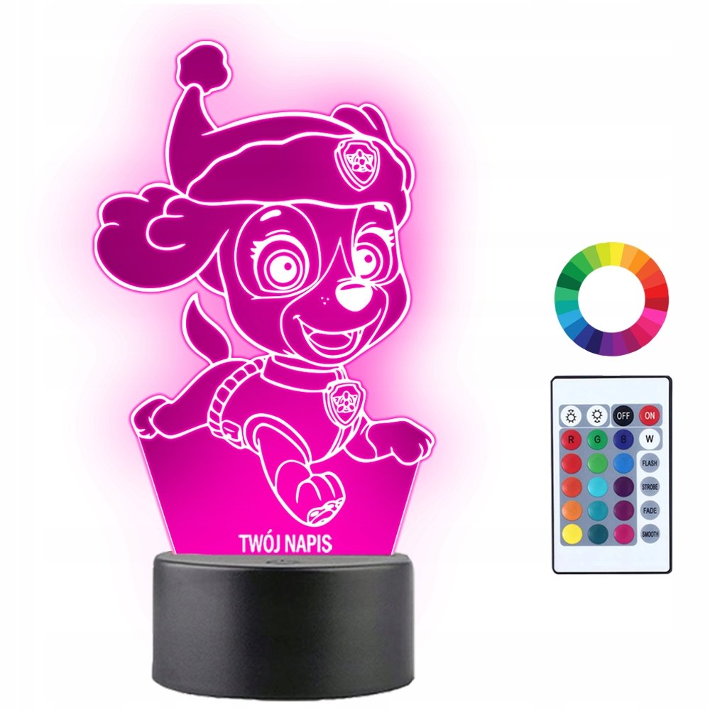 Lampka Nocna Świąteczna Skye W Czapce Prezent Twój Napis Grawer Imię 3D LED