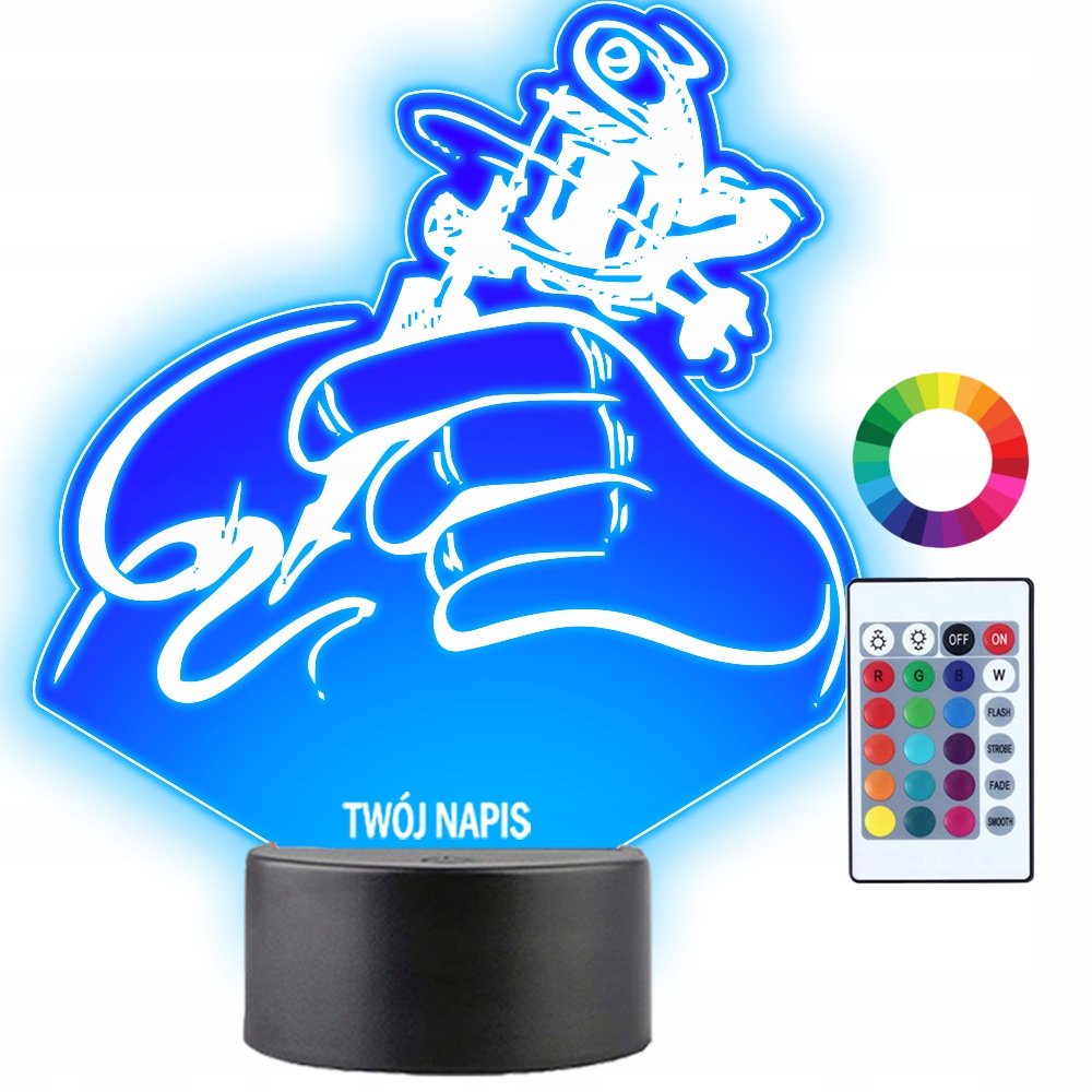 Lampka Nocna Tatuażysta Praca Tatuaż Prezent Twój Napis Imię Grawer 3D LED