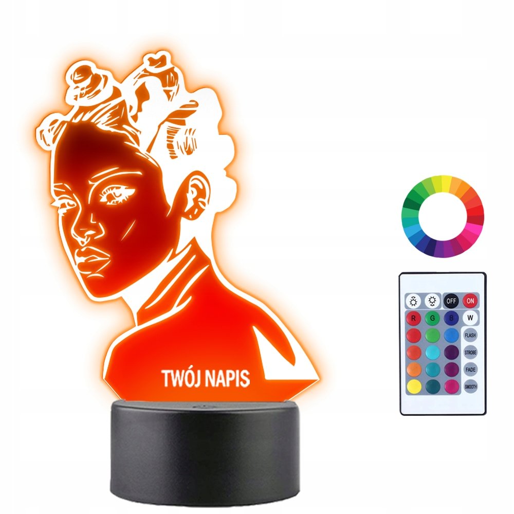Lampka Nocna Rihanna Fryzura Postać Prezent Twój Napis Grawer Imię 3D LED