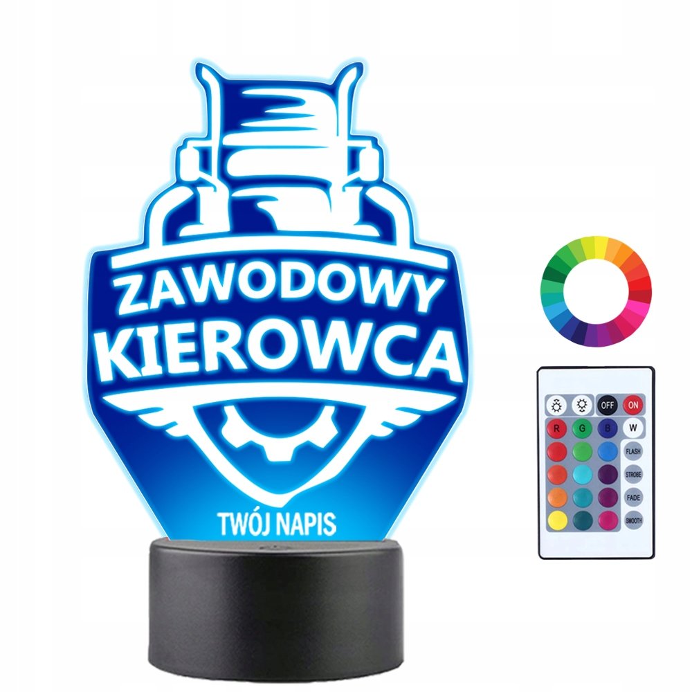 Lampka Nocna LED 3D Zawodowy Kierowca Tira Prezent Twój Napis Imię Grawer