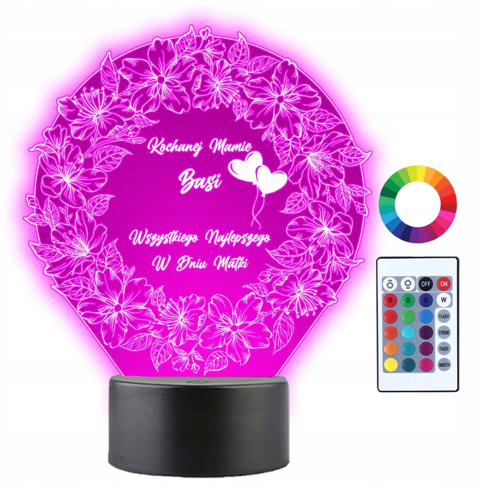 Lampka Nocna LED 3D Kochanej Mamie Dzień Matki Twój Napis Grawer Prezent