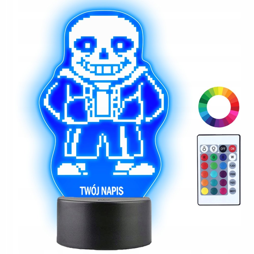 Lampka Nocna LED 3D Undertale W.D Gaster Sans Prezent Twój Napis Grawer