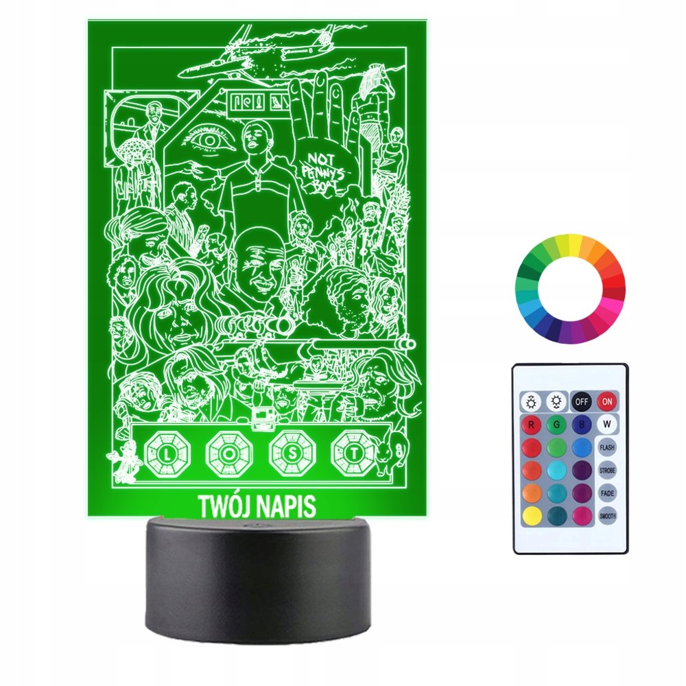 Lampka Nocna Zagubieni Lost Rysunek Twój Napis Grawer Prezent 3D LED