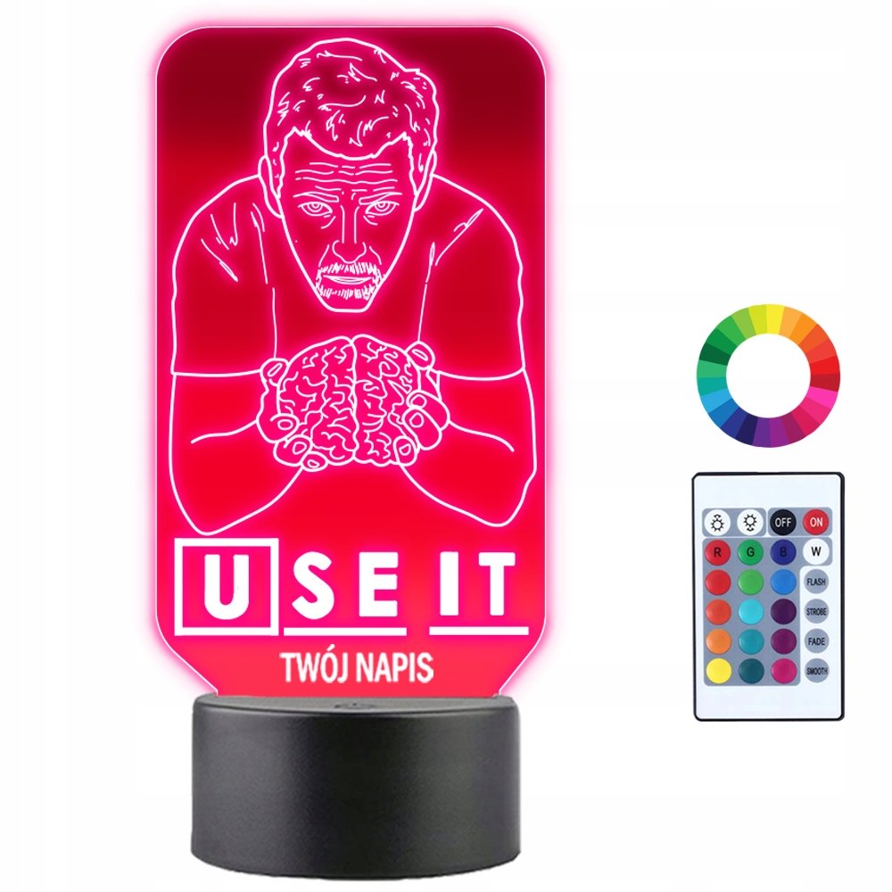 Lampka Nocna Dr House Mózg Use It Prezent Twój Napis Imię Grawer 3D LED