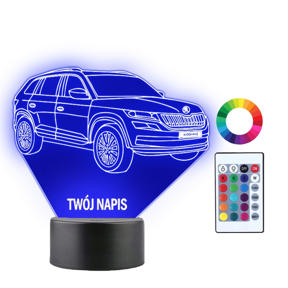 Lampka Nocna Samochód Auto Skoda Kodiaq Twój Napis Grawer Prezent 3D LED