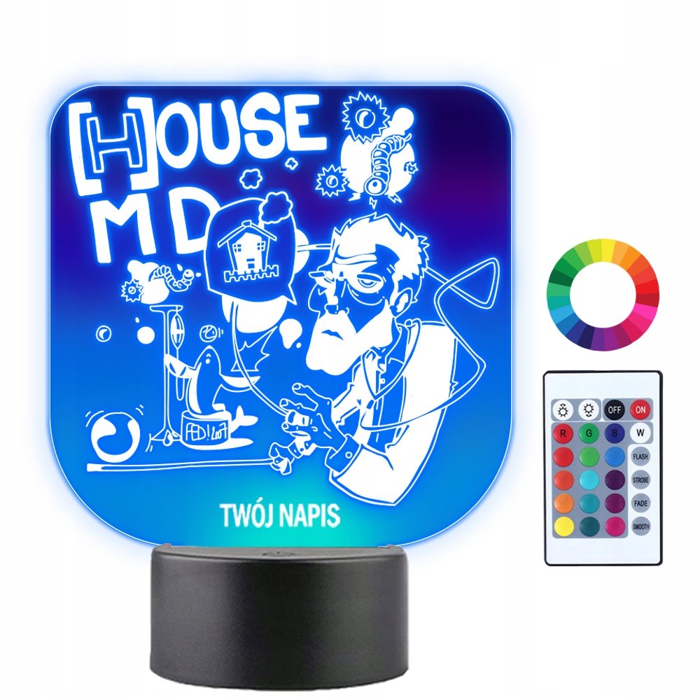 Lampka Nocna Dr House Rysunek Prezent Twój Napis Imię Grawer 3D LED