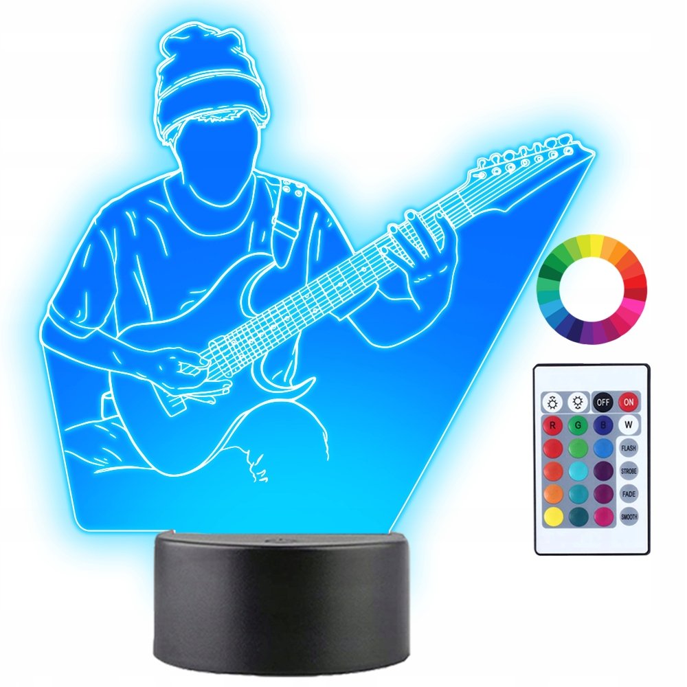 Lampka Nocna LED 3D Gitarzysta Basista Muzyk Prezent Twój Napis Imię Grawer