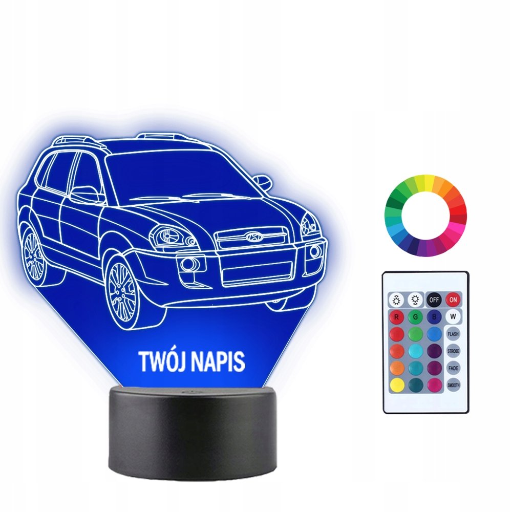 Lampka Nocna Samochód Auto Hyundai Tucson Twój Napis Grawer Prezent 3D LED