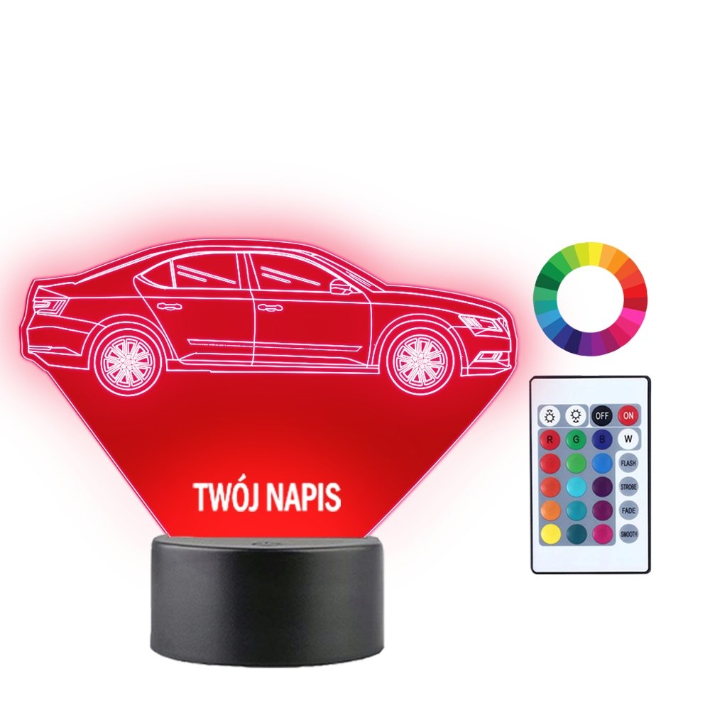 Lampka Nocna Samochód Auto Skoda Octavia Twój Napis Grawer Prezent 3D LED