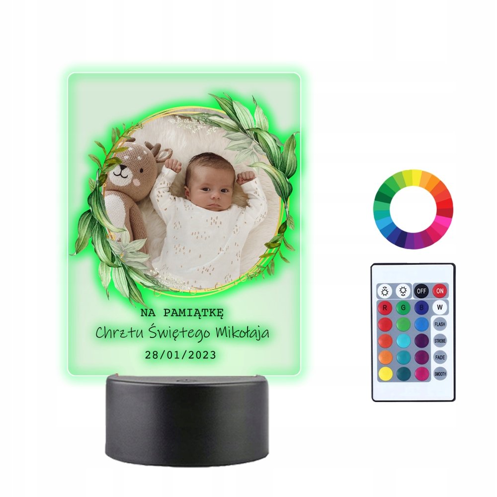 Lampka Nocna 3D LED Pamiątka Chrztu Świętego Imię