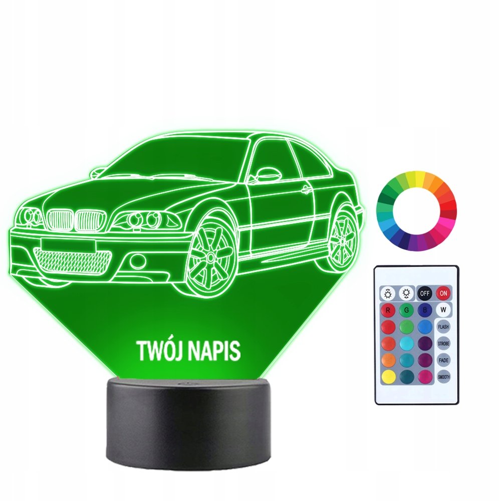 Lampka Nocna Samochód BMW Cooupe M3 Twój Napis Imię GrawerPrezent 3D LED