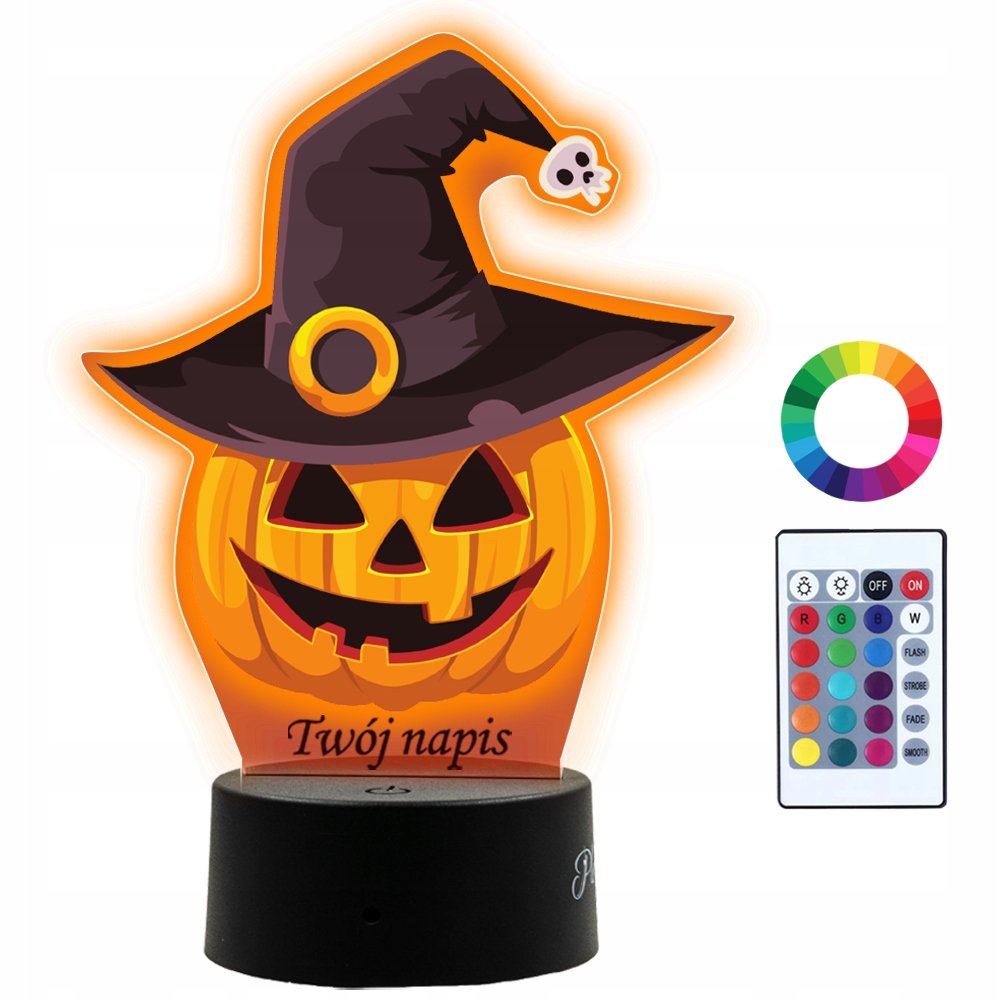 Lampka Nocna z Nadrukiem 3D LED Dynia Halloween Prezent Twój Napis Imię